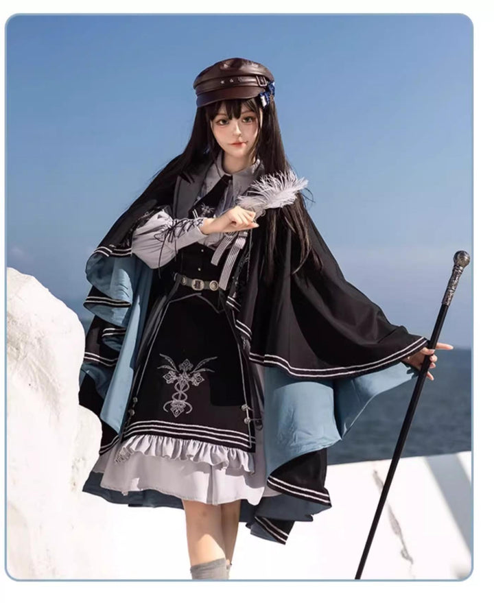 CHUNLV LOLITA~Dark Night Contract~Blue Military Lolita Dress Suit Skirt Elegant OP Cape