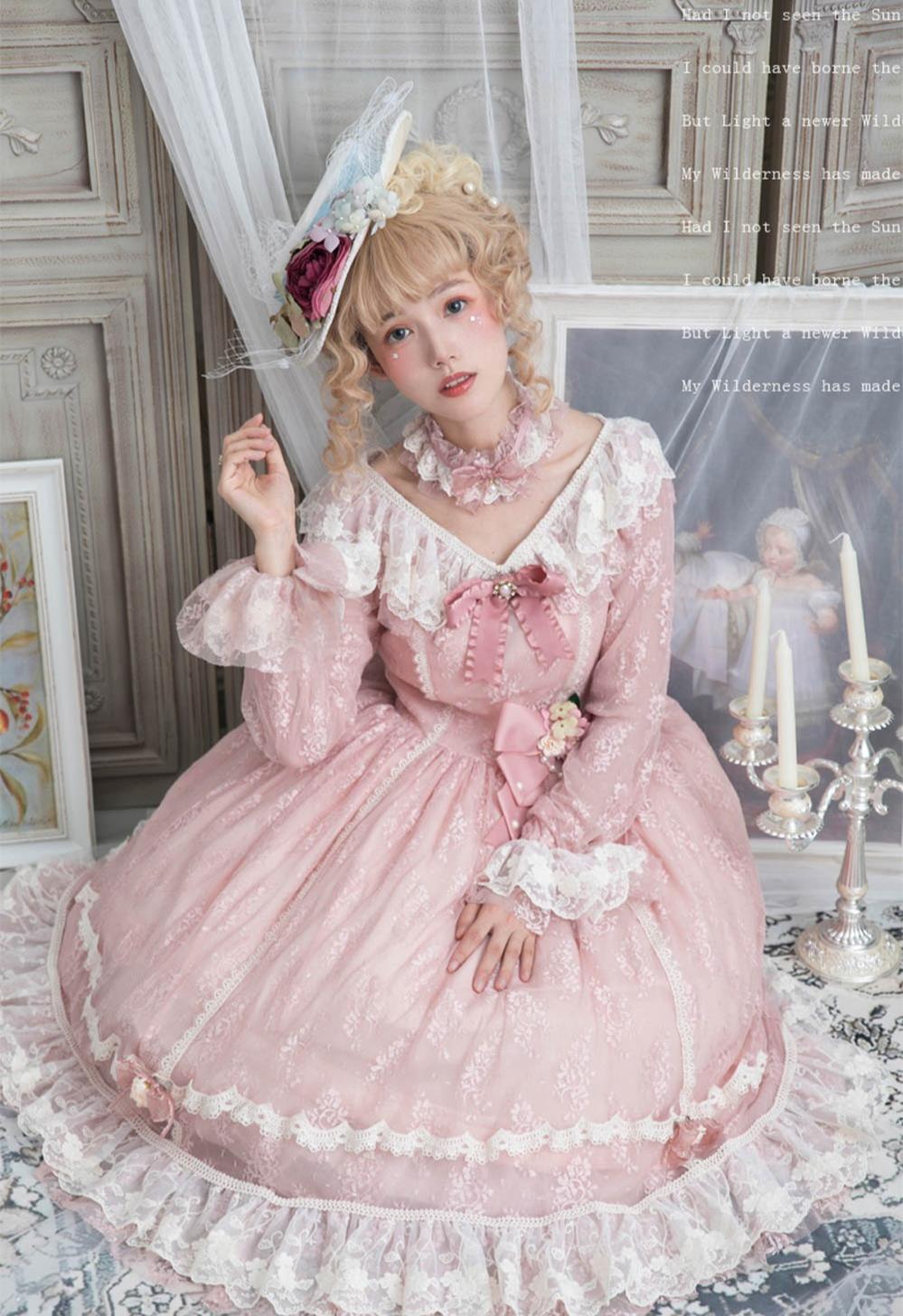 Miss Point~Dawn Girl~Reto Elegant lolita OP Dress Lace Long Sleeve 32768:392958