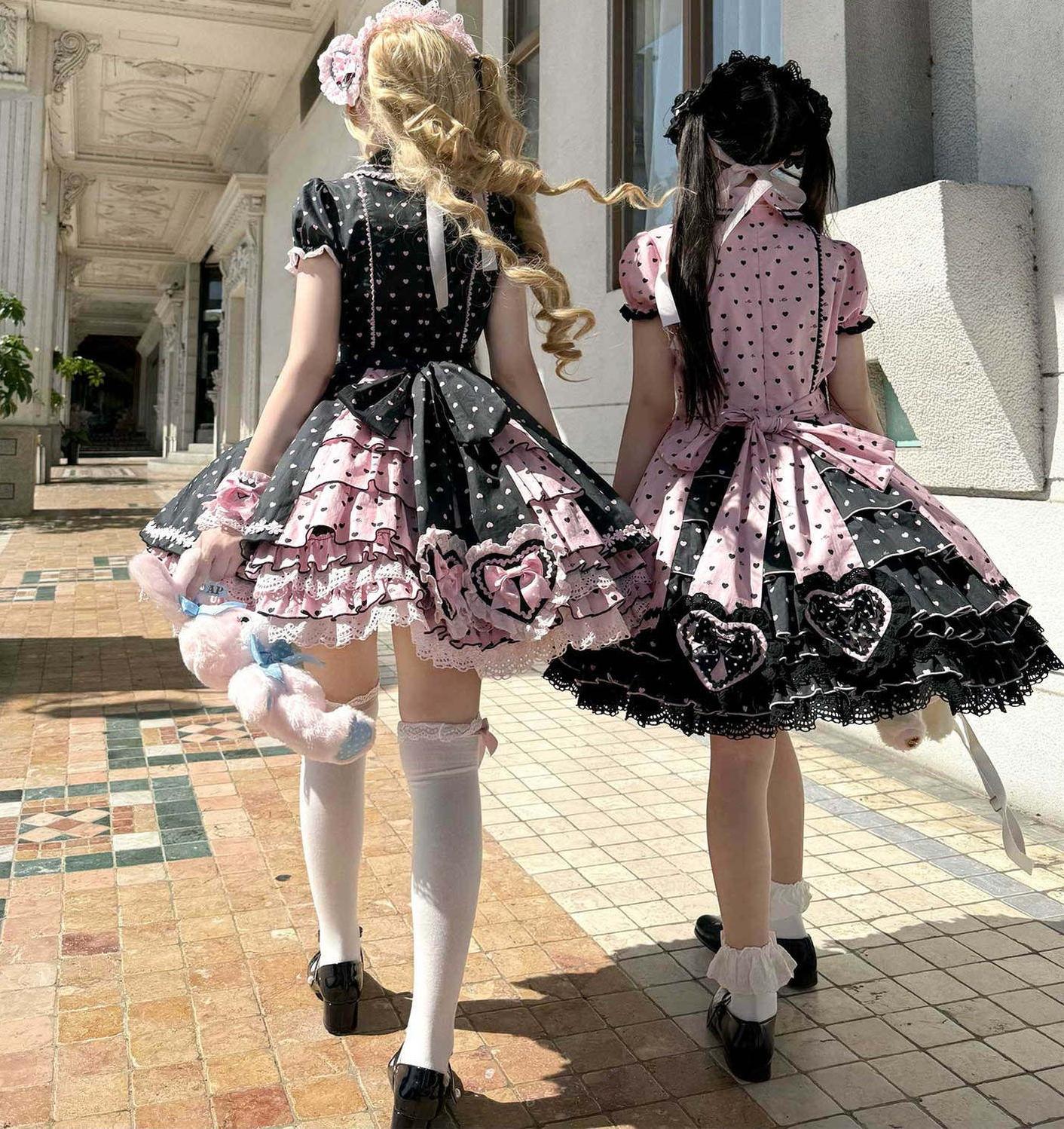 Cotton Old School Lolita Dress, Heart Polka Dot