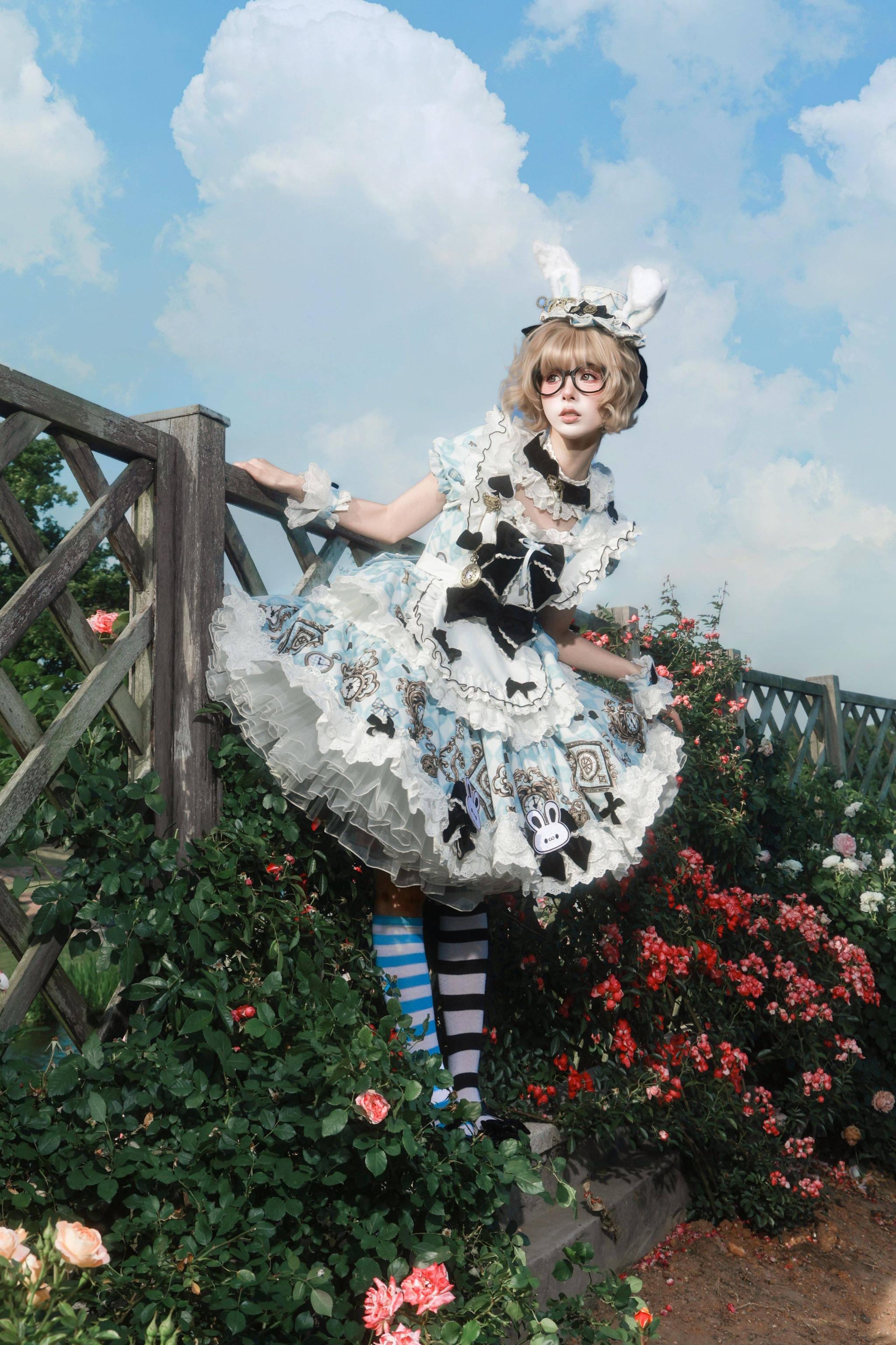 Unnamed Journey - Sweet Lolita Argyle Printed OP Dress with Bunny Details 45510:850446