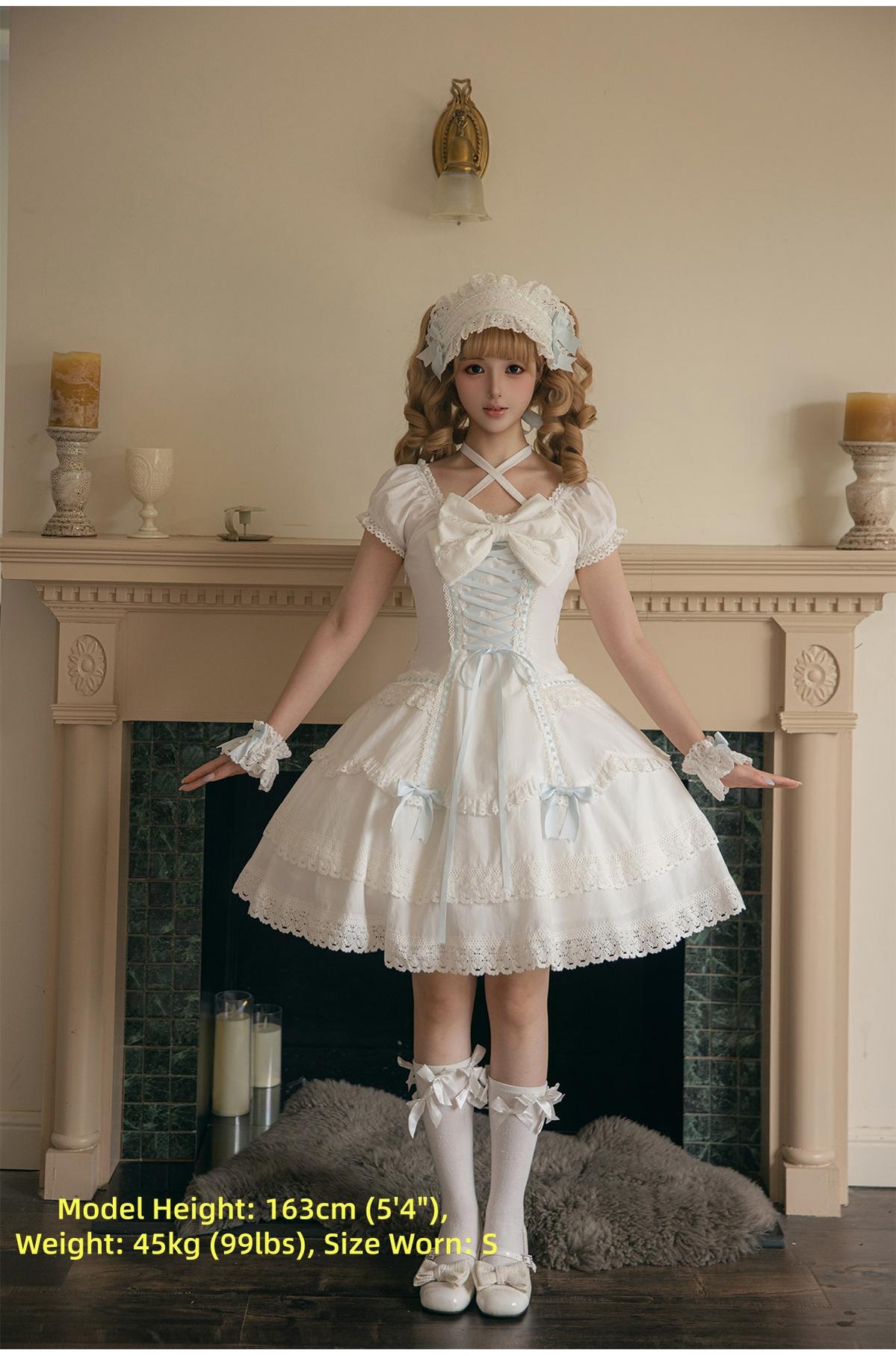 Showa Sweetheart - Old School Lolita OP Dress, Ruffled Lace Hem 45887:866824