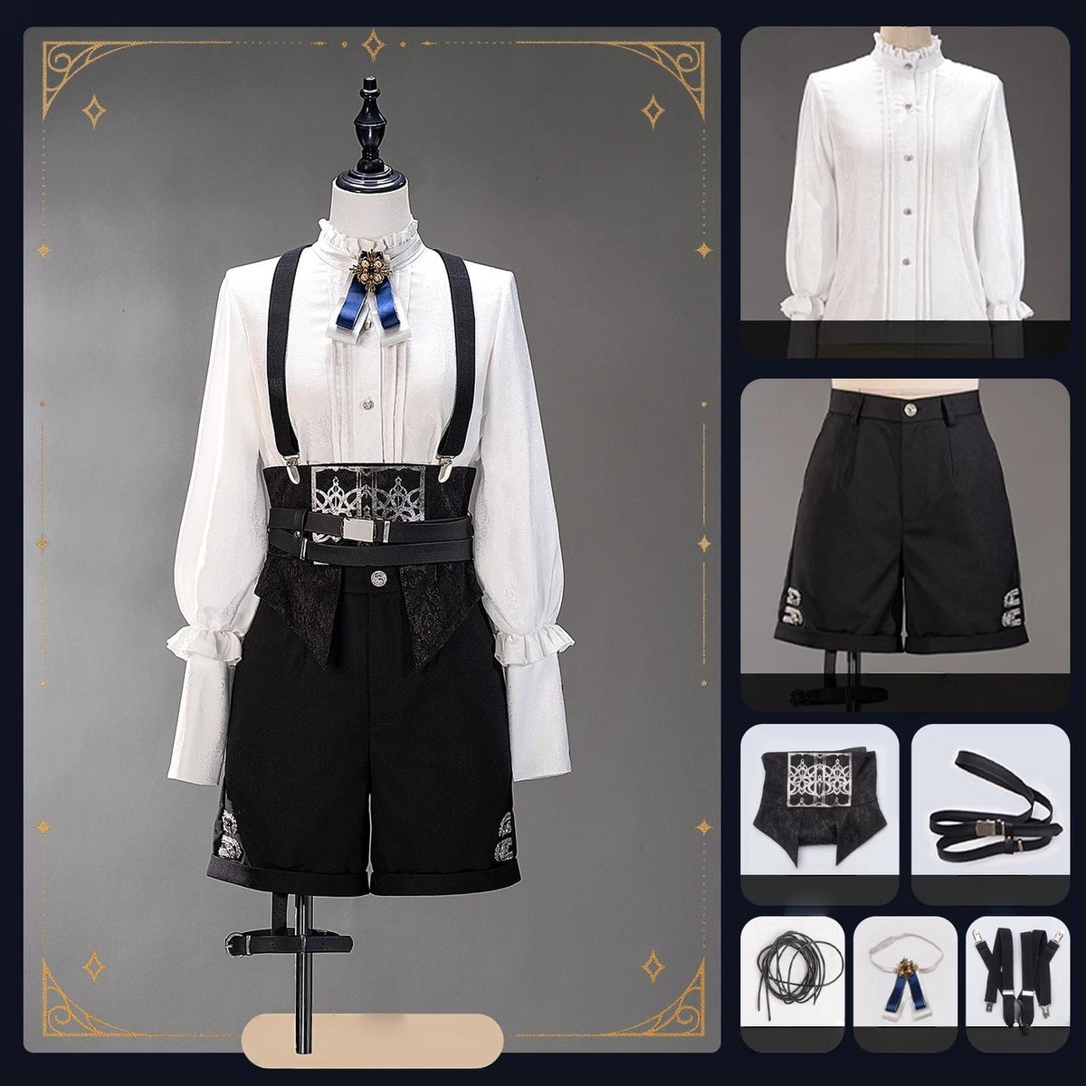 Canticle of Rites - Military Ouji Lolita Jacket & Shorts Set, Detachable Train Black-Blue Inner Outfit Set S Pre-order