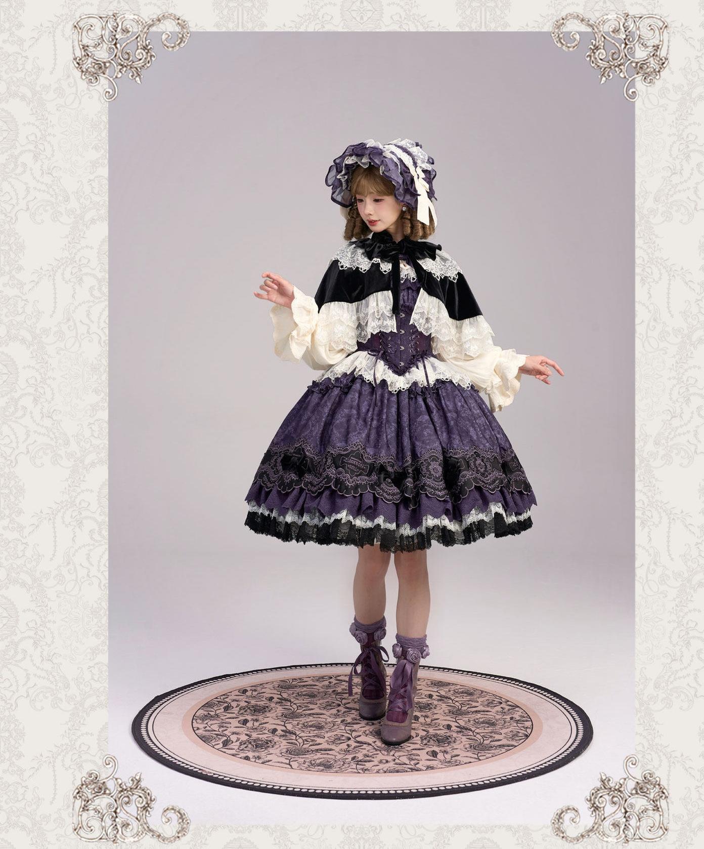 Clockwork Doll - Gothic Lolita Printed Dress, Lace & Bows 45186:839421