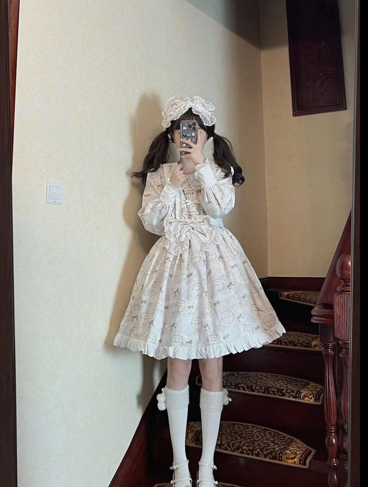 Good NIght Cats - Tiger in Autumn - Kawaii Lolita Printed OP Dress Set 43997:791686