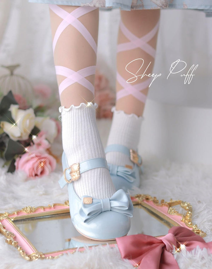 Sheep Puff~Mikko Hug~Sweet Lolita Shose Round Toe Lolitta Heels Butterfly Bow