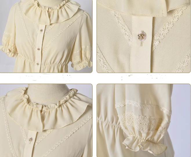 Daily Lolita Shirt Short Sleeve Beige Chiffon Blouse 42Lolita