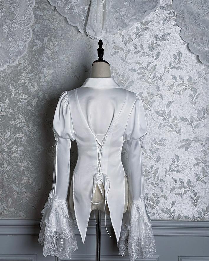 Dark Fog Feast - Gothic Lolita Satin Blouse, Hime Sleeves