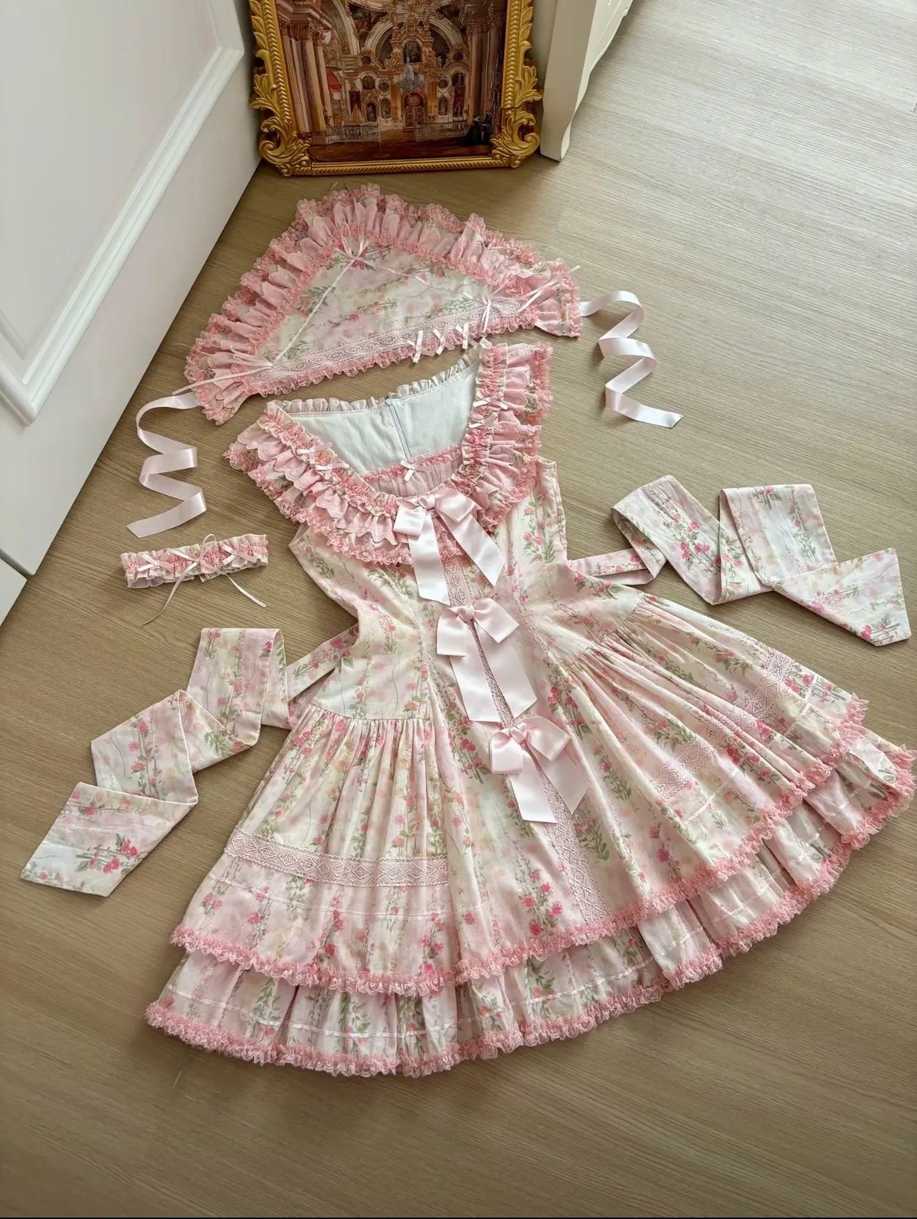 Prologue Rose - Cotton Classic Lolita Pink JSK Dress, Rose Print 45828:864122