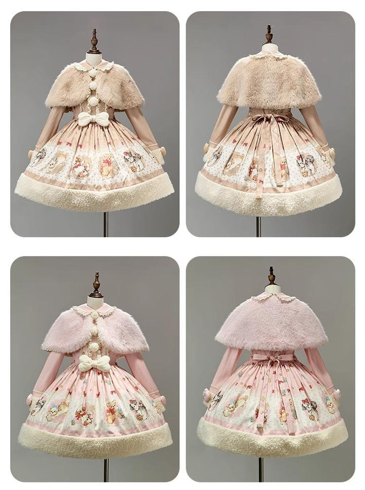 Summer Fairy~Ribbon Puppy~Sweet Lolita Suit Off-Shoulder Sweater Cute Cape OP   