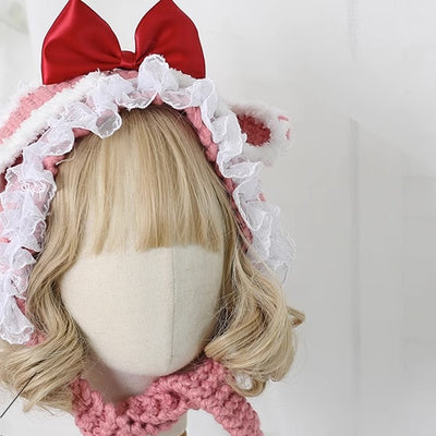 Xiaogui~Kawaii Lolita Bunny Ears Christmas Knit Hat   