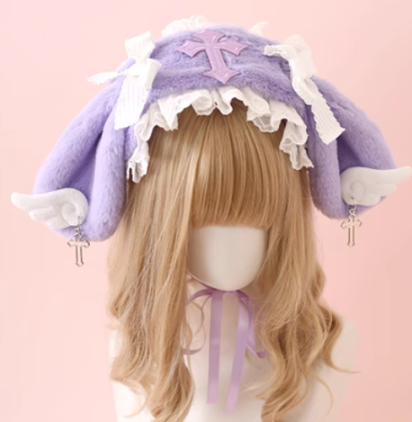 Xiaogui~Kawaii Lolita Hairband Plush Wings Headdress White-purple  