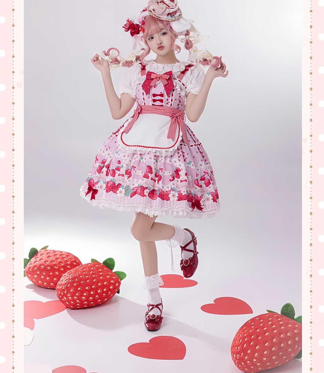 Confession Balloon~Strawberry Beloved~Sweet Lolita JSK Strawberry Print Lolita Dress 40950:694344