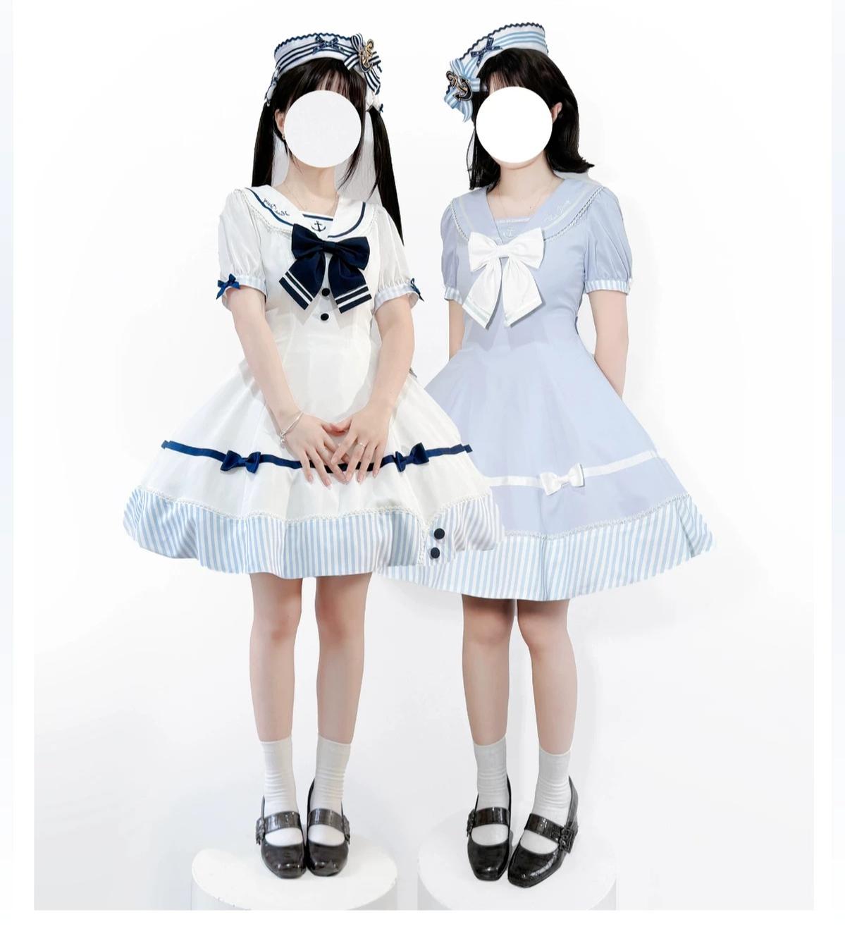 Little Sea Breeze - Summer Sailor Lolita OP Dress with Detachable Bow 45712:859235