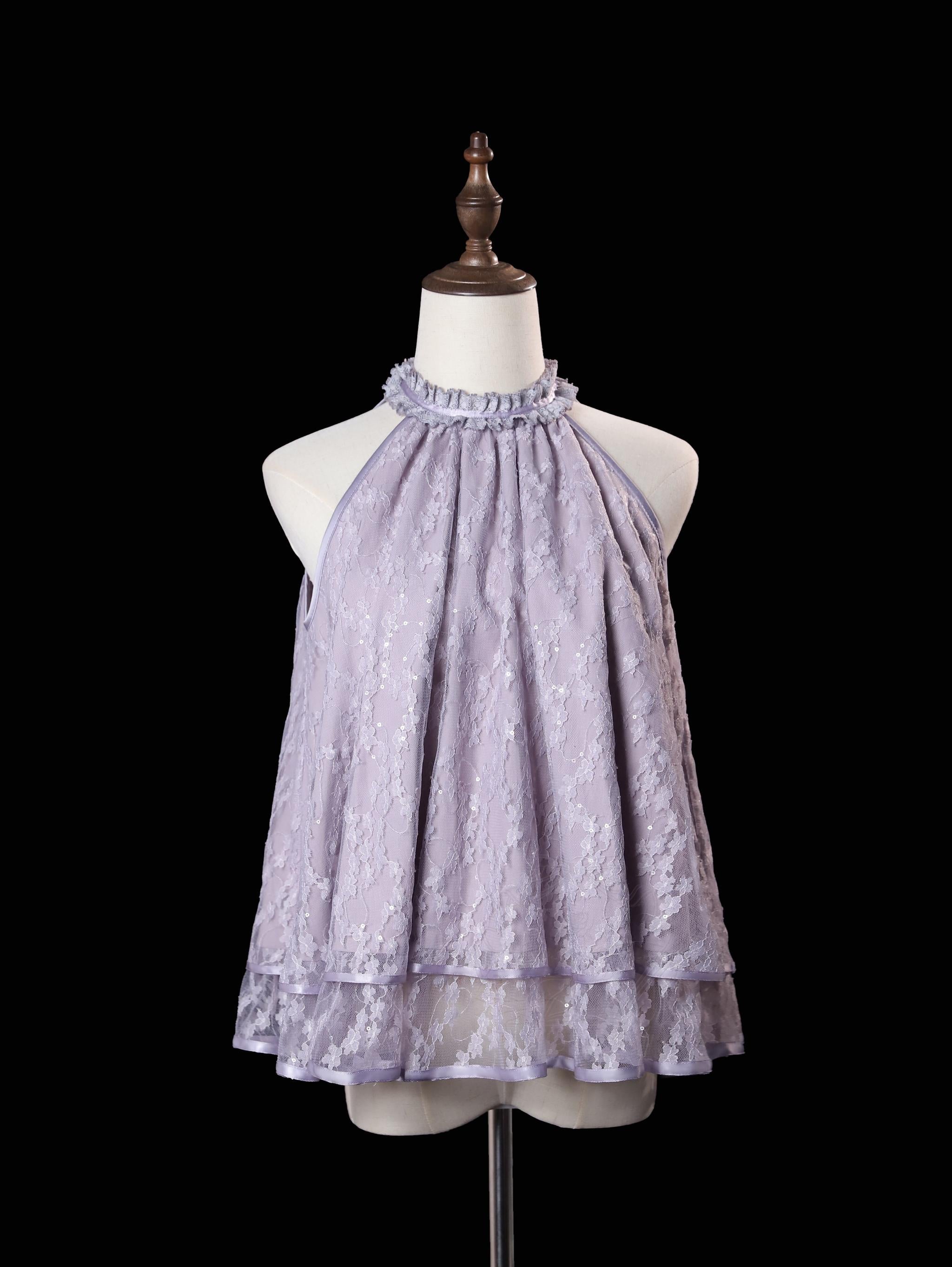 Moonlight Ode - Classic Lolita Lace Halter-neck Blouse & Tulle Skirt Set (Large Small) 45447:849176