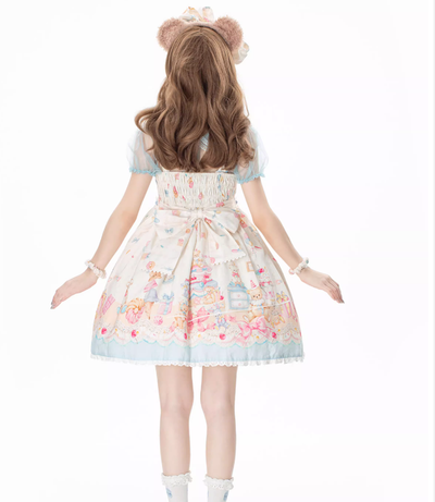 GD Lolita~Cake House~Sweet Lolita Bear Print Blue Dress Set   