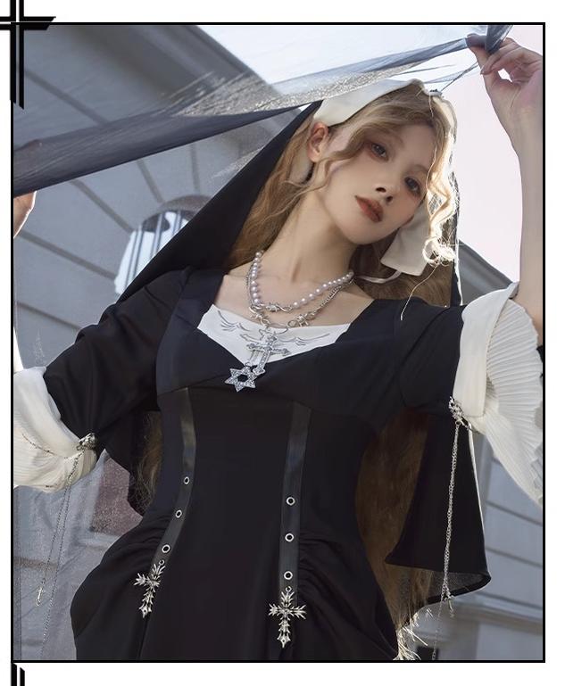 CHUNLV LOLITA~Night Cathedral~Halloween Nun Lolita OP Suit Gothic Dress Set