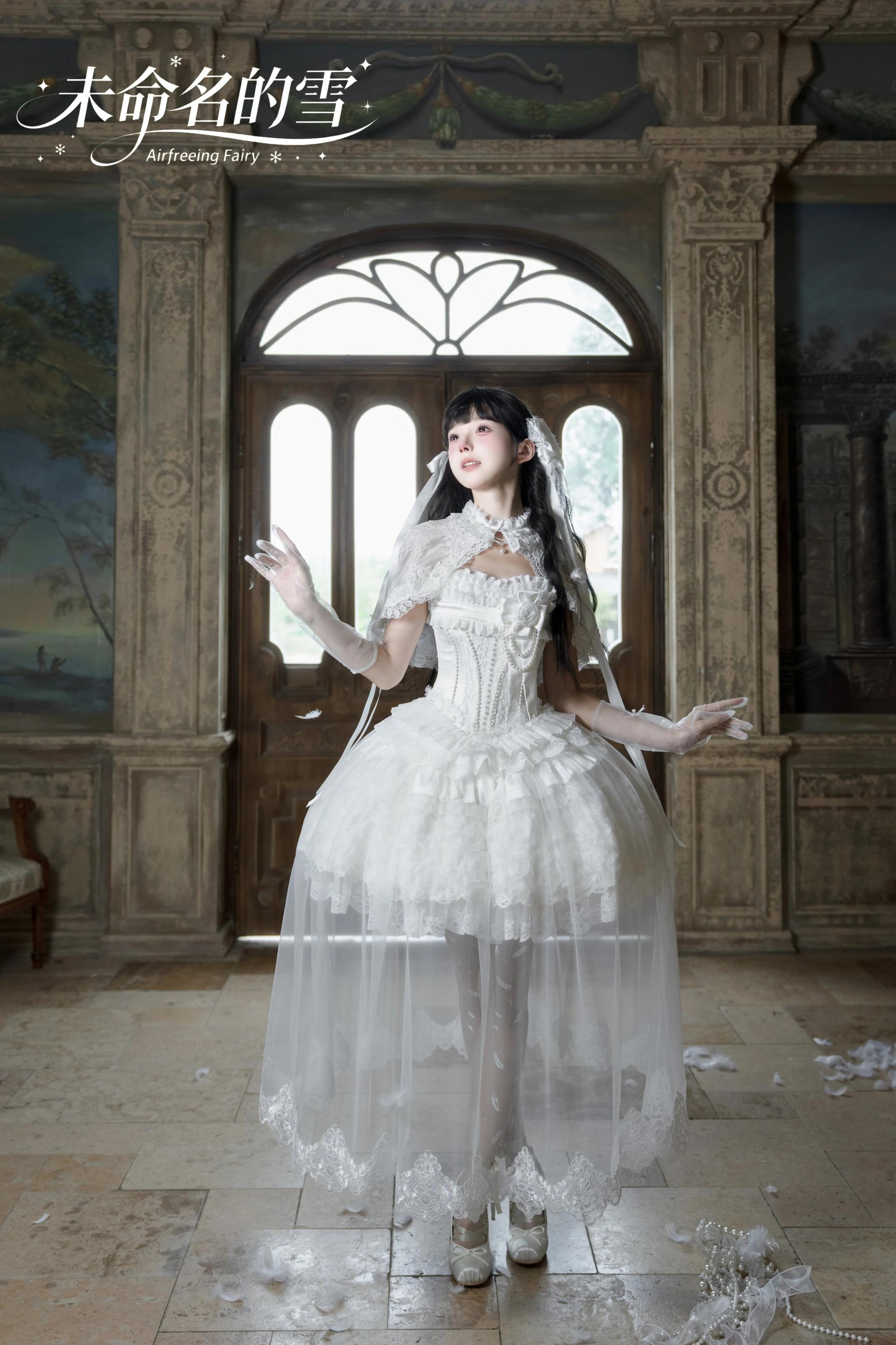 Nameless Snow - Classic Lolita Corset JSK Dress, Detachable Cape 45683:859004