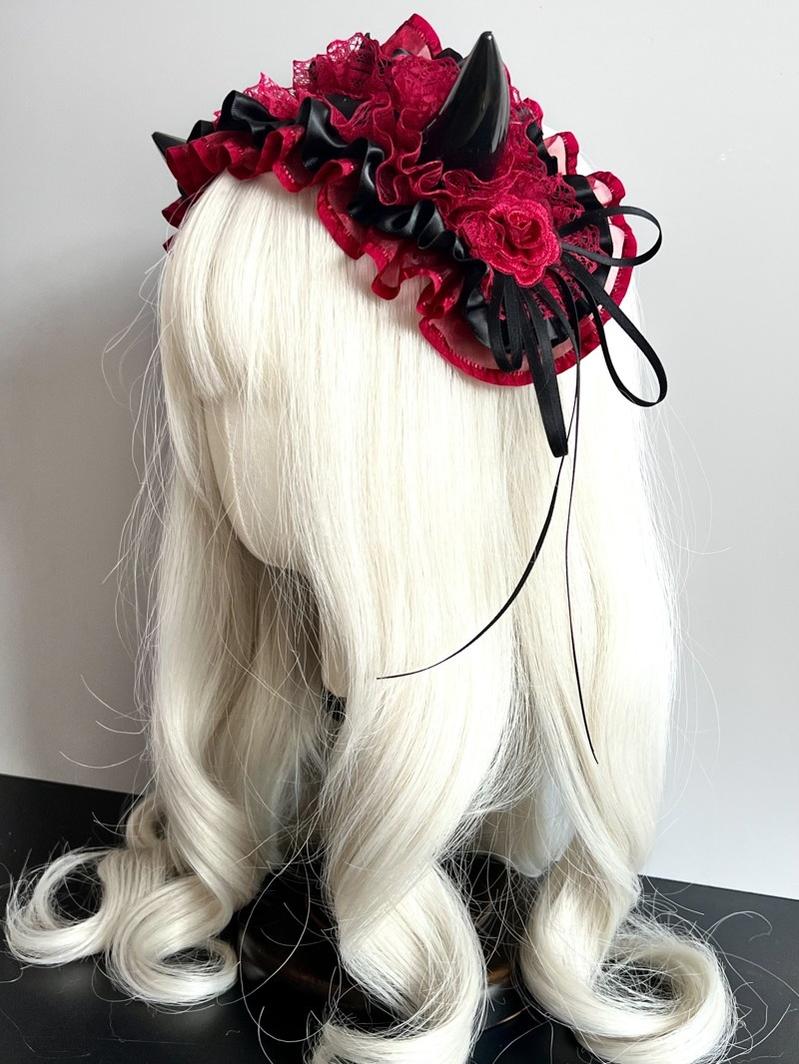 MAID~Gothic Lolita Halloween KC Devil Horn Hairband Customizable Color