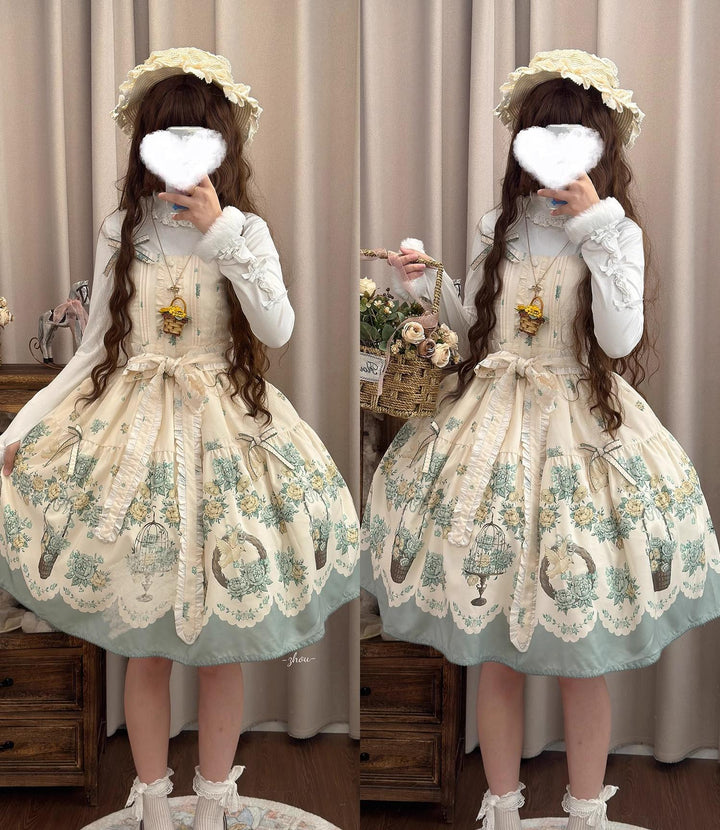 DreamWhale~Floral and Bird Series~Classic Lolita JSK Suit Floral Print Dress 40910:679618