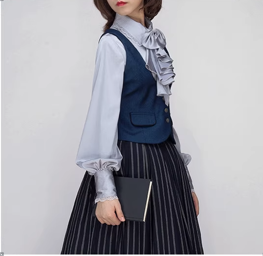 JS Lolita~Iris~Classical Lolita Long Sleeve Satin Blouse   
