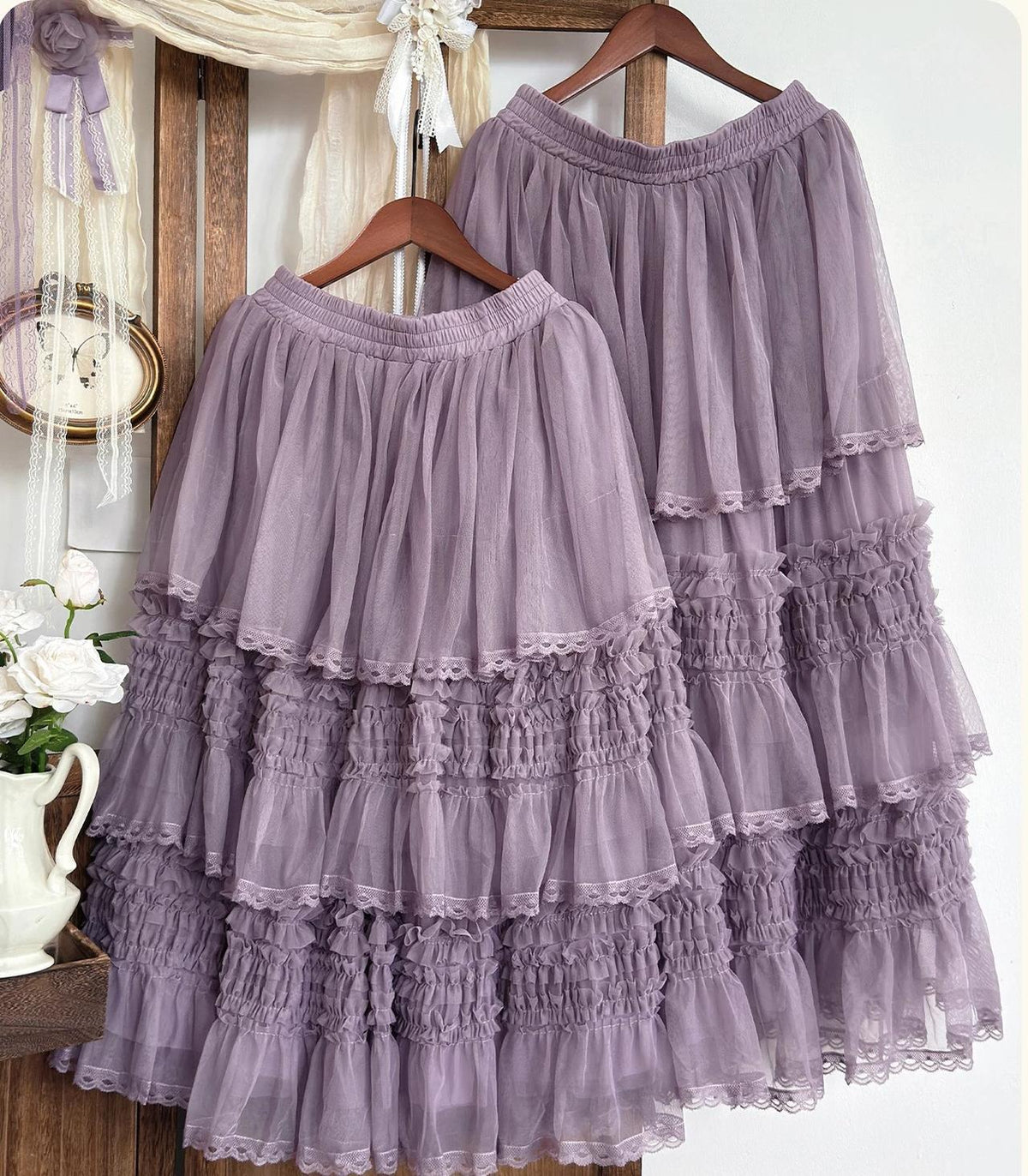 Glass Floral Garden - Classic Lolita Blouse and SK Set, Butterfly Embroidered (2XL L M S XL) 45978:870298