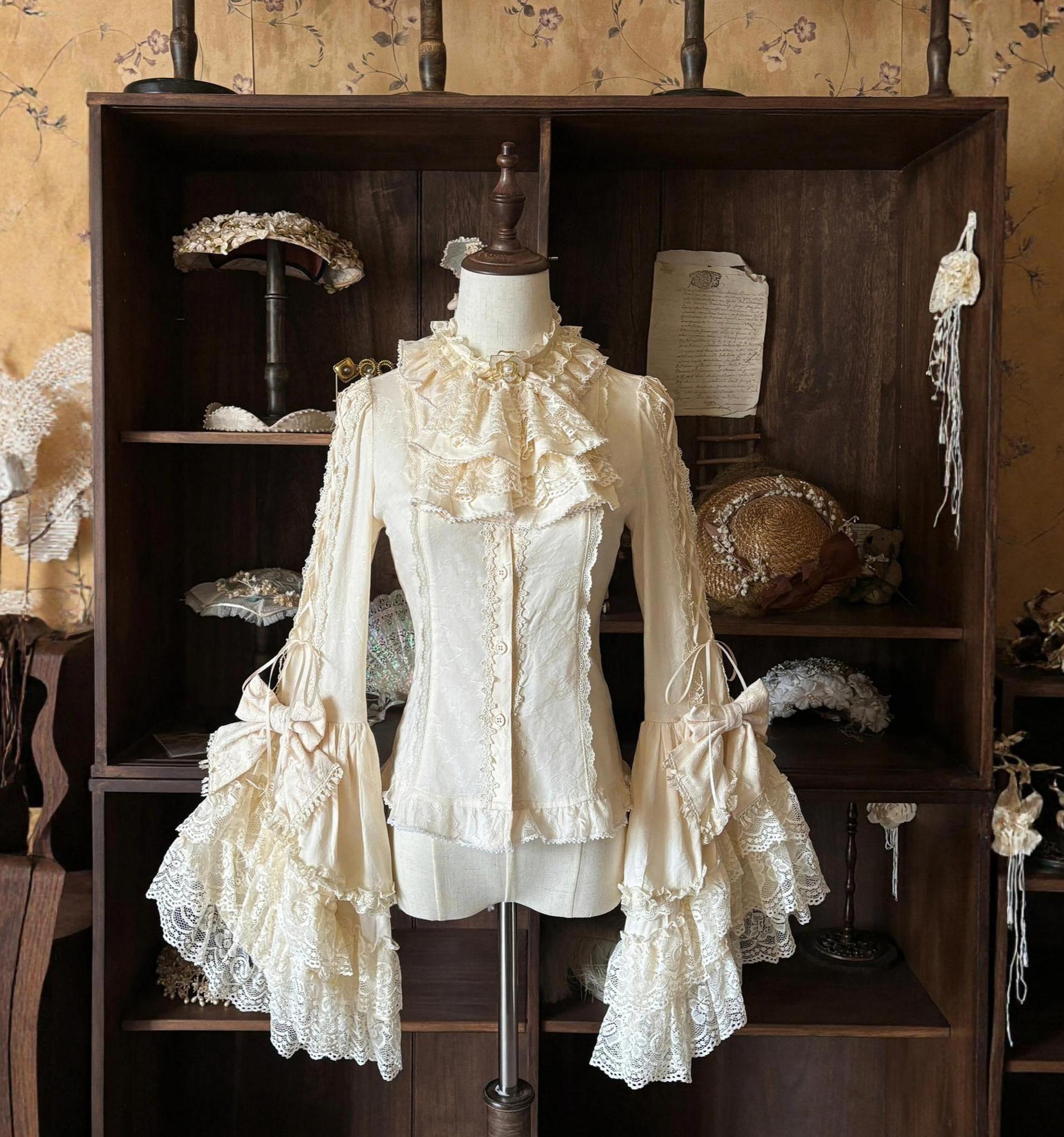 Encounter Spring - Classic Lolita Hime Sleeve Blouse, Detachable Jabot (L M S XL) 45225:841355