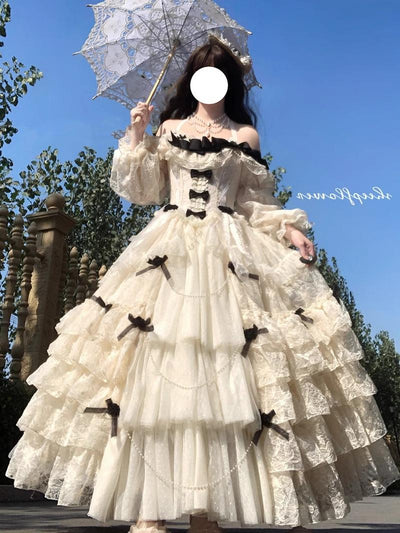 (BFM)Dream Gift Box~Moonlight Farewell Poem~Gorgeous Lolita Dress Flower Wedding Lolita OP S Apricot dress 