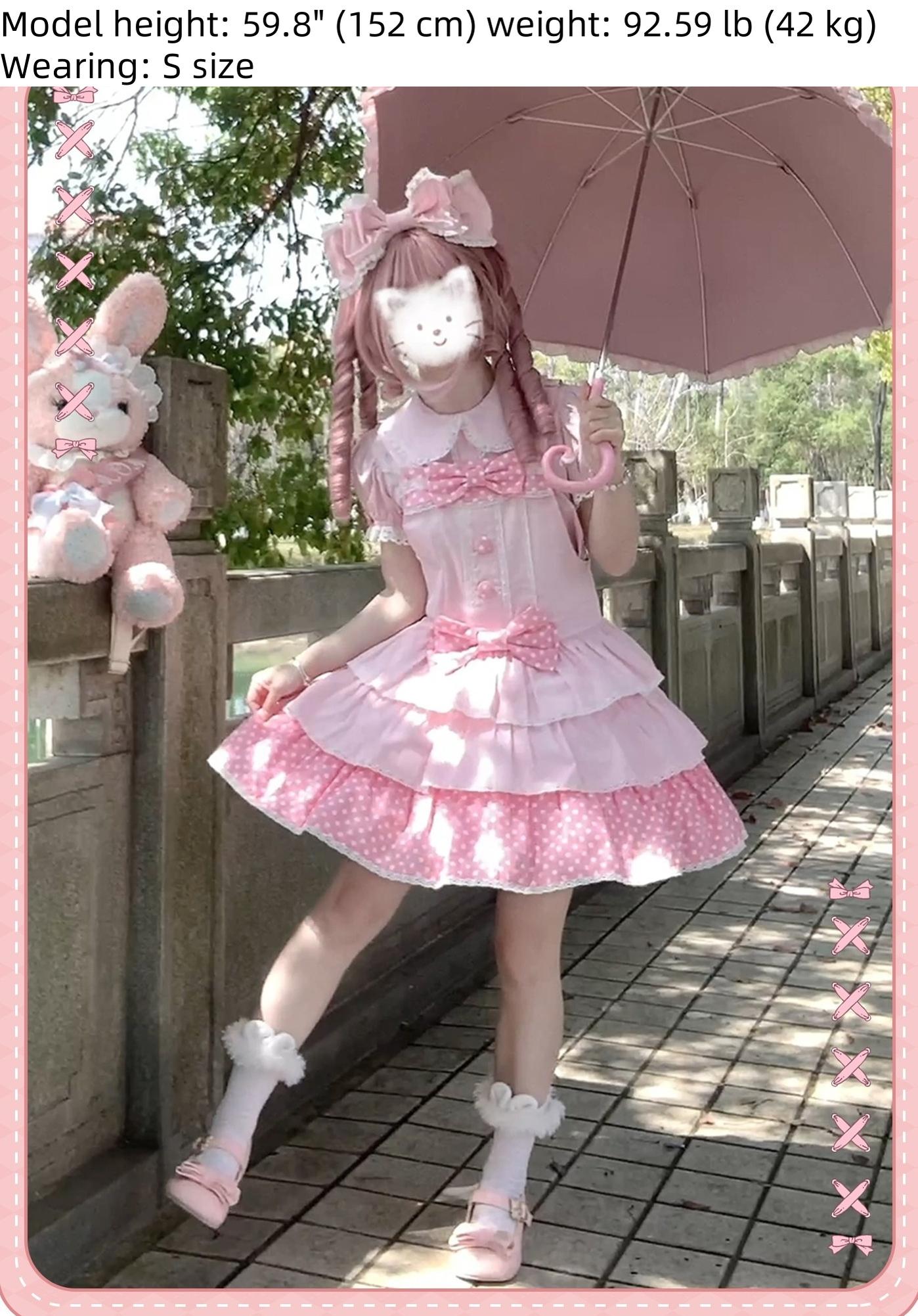 Sweet Dream Sheep - Polka Dot Tri-Hem - Cotton Sweet Lolita Salopette, Peter-pan Shirt