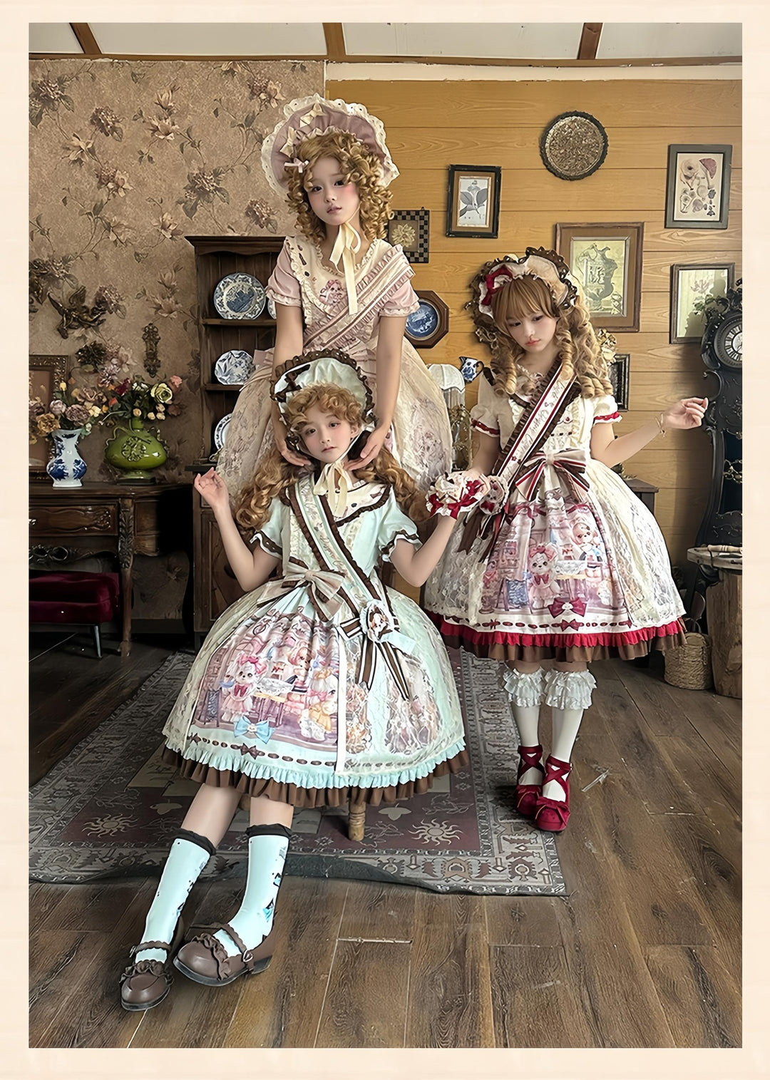 Spireme Cat~Puppy Cafe~Sweet Lolita OP Dress with Lace Skirt Overlay and Accessory 42408:739398