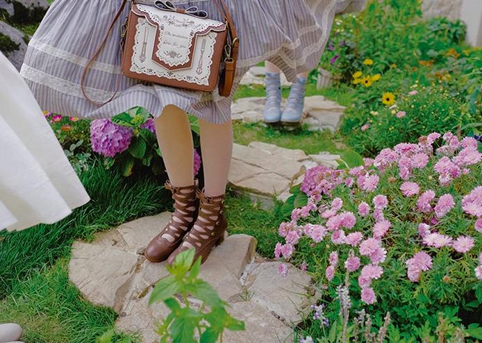 Momo~Embroidery Crossbody Lolita Bag Dinner Party Vintage Hollow Lolita Boots   