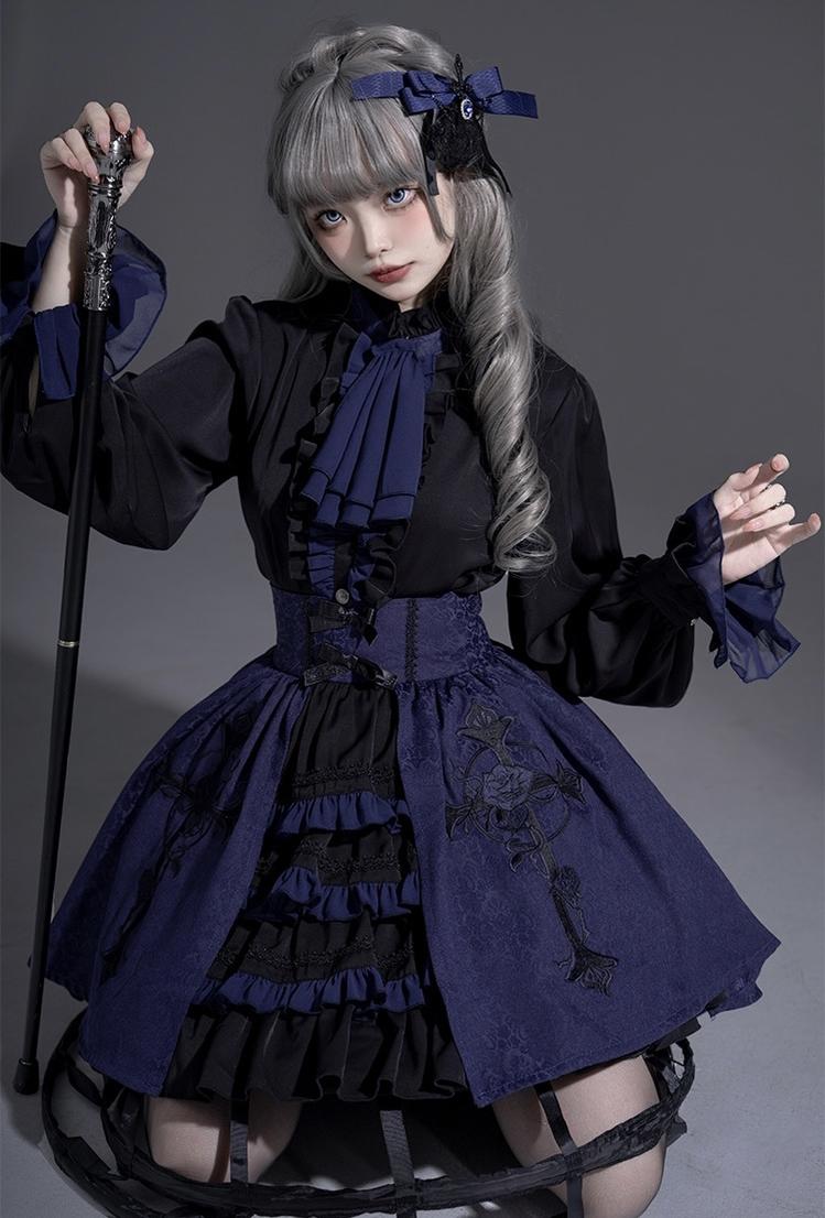 (BFM)CastleToo~Evil Twins~Ouji Lolita Dress Lolita Vest Shirt Shorts Skirt Set S Shirt+Neckerchief (pre-order)