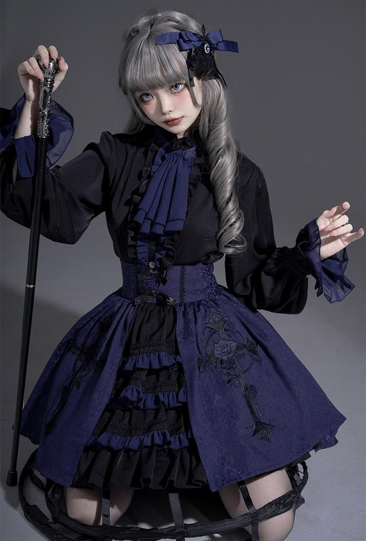 (BFM)CastleToo~Evil Twins~Ouji Lolita Dress Lolita Vest Shirt Shorts Skirt Set S Shirt+Neckerchief 