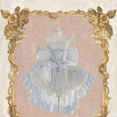POSHEPOSE~Elegant Lolita Jumper Dress Chiffon Dress High-end XS Blue dress set (including shawl excluding bubble sleeves) 