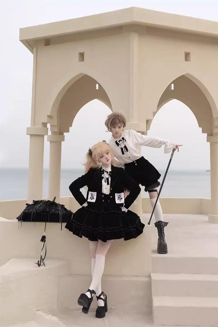 CastleToo~Erosion Heart F-Type~Ouji Lolita Suit Black Velvet Shorts and Skirt 40628:669938