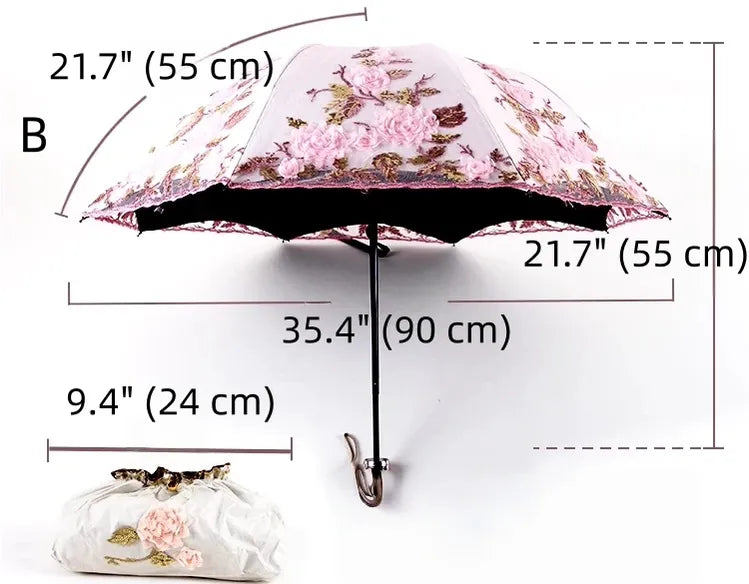 Foldable Lolita Parasol, Floral and Embroidery Detail 45591:855763