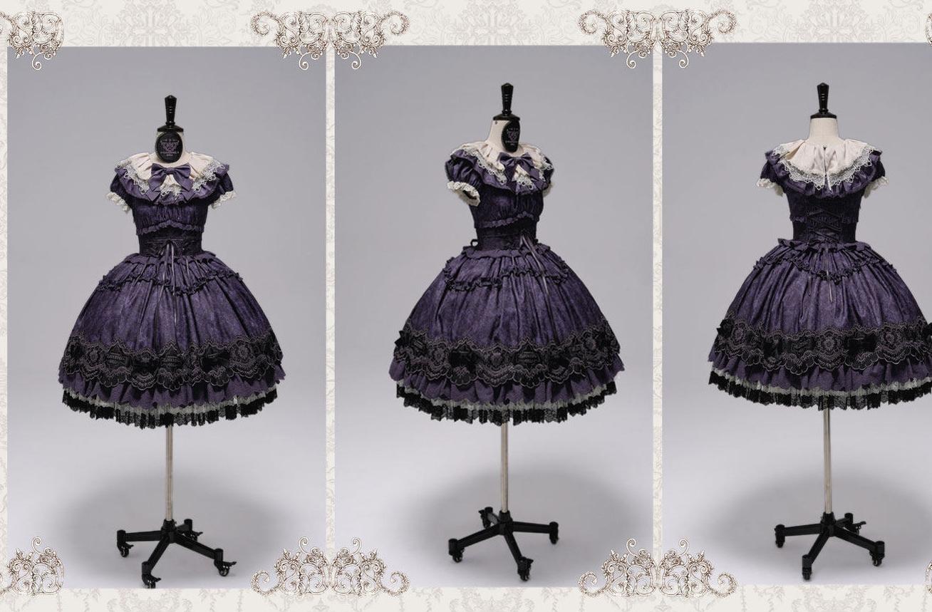 Clockwork Doll - Gothic Lolita Printed Dress, Lace & Bows 45186:839368