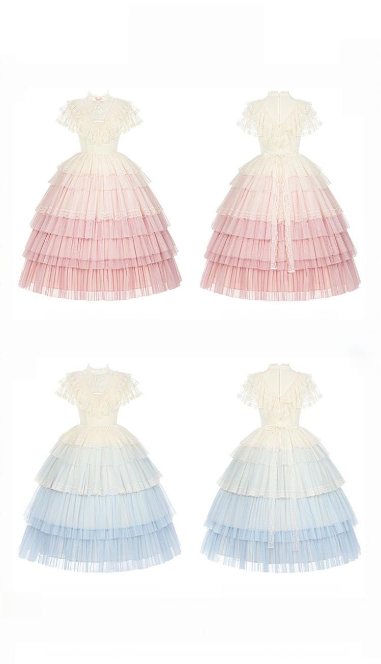 True Vow - Embroidered Classic Lolita Dress, Layered Gradient Hem