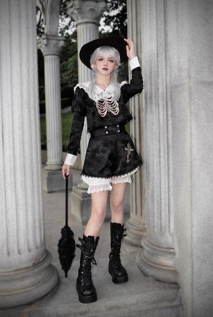 CastleToo~Crossbone~Ouji Lolita Shorts Suit Gothic Lolita Top and Blouse