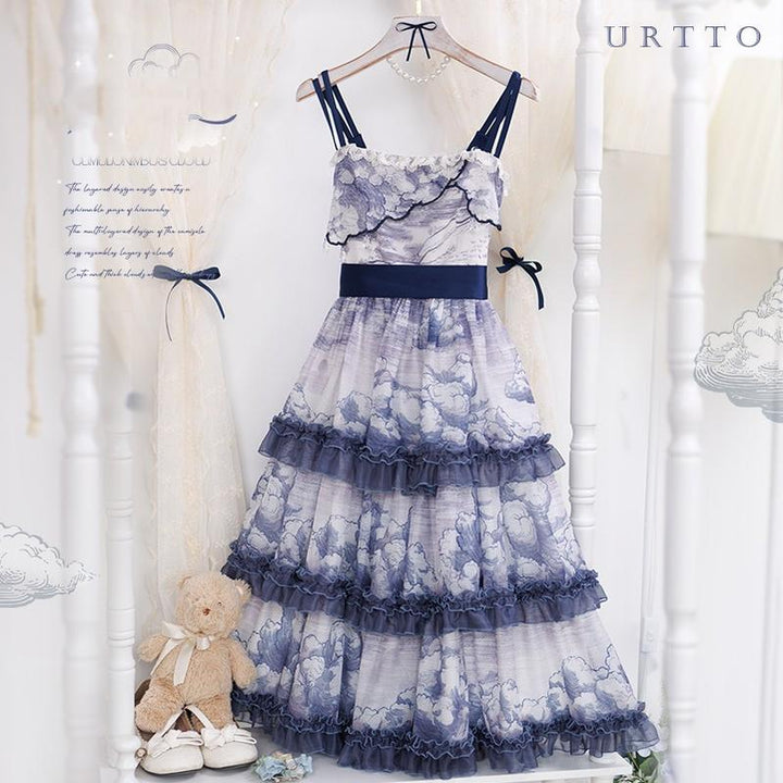 Urtto~Rain Cloud~Elegant Lolita JSK Cloud Printing Chiffon Summer Dress S JSK 