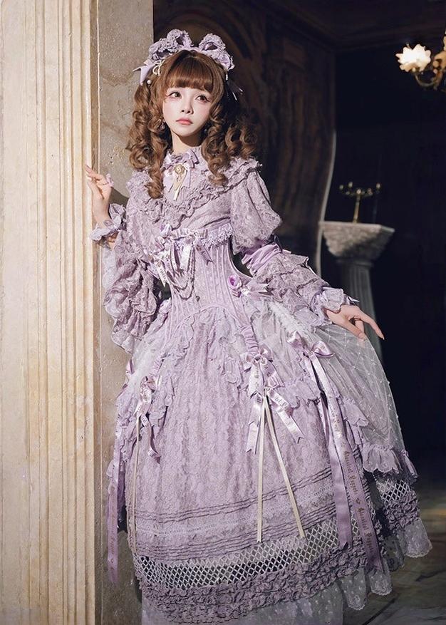 Forvever Purple - Purple Classic Lolita OP, Boning Corset (L M) 44357:806199