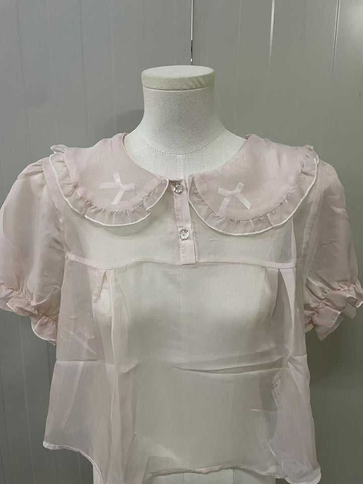 42Lolita Clearance Items Collection #8-Pale pink short sleeve shirt - free size