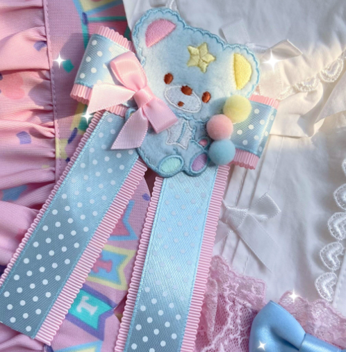 Bear Doll~1000SE~Lolita Sweet Corsage Hair Clip Pin Accessories pink and blue bear  