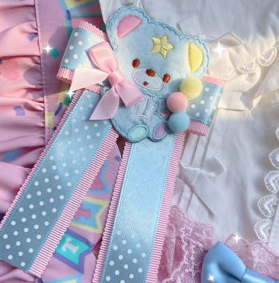 Bear Doll~1000SE~Lolita Sweet Corsage Hair Clip Pin Accessories pink and blue bear  