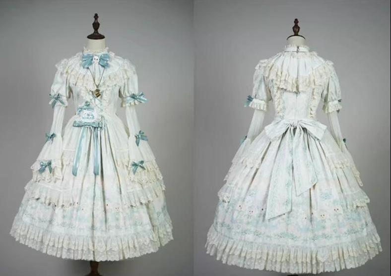 Showa Doll Garden - Elegant Plus size Lolita Dress, Bunny & Lamb Print 44534:812146