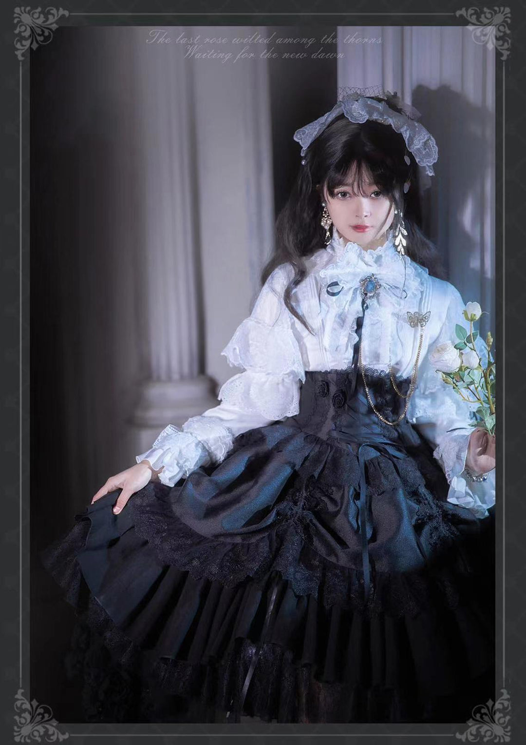 (BFM)Bramble Rose~Rose Deacon~Elegant Lolita Dress Black and White OP