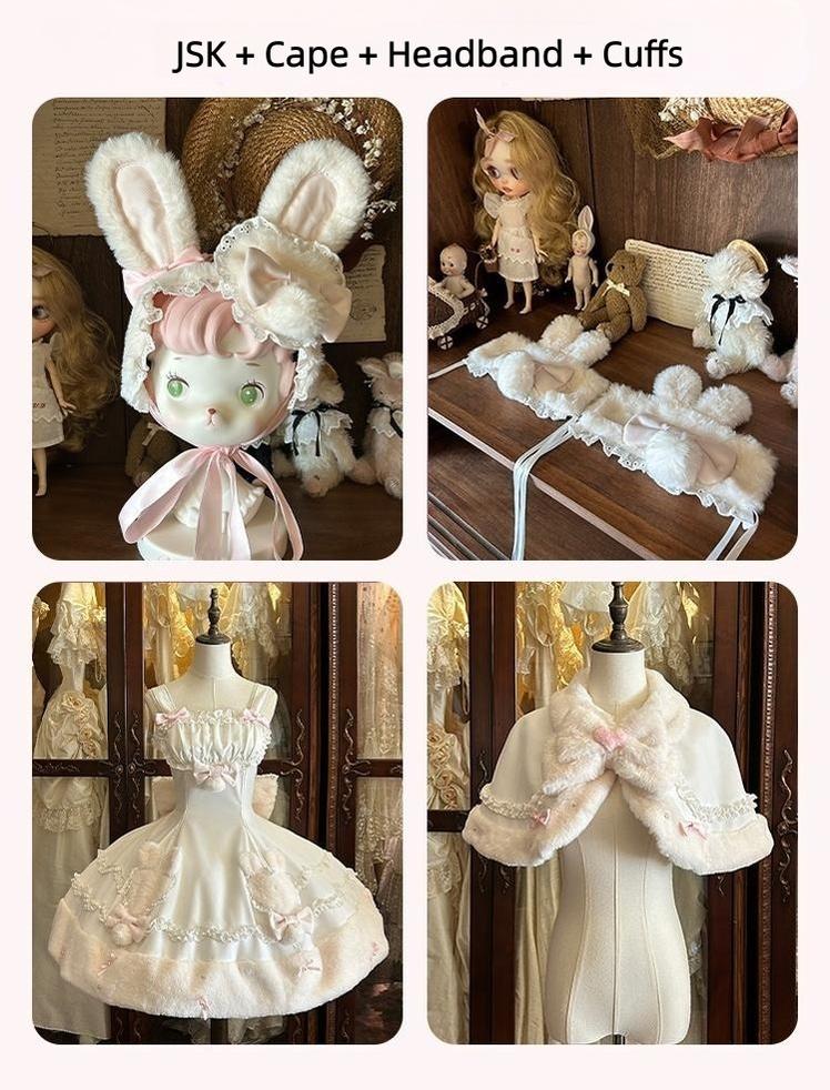 Mengfuzi - Bunny Mochi - Winter Doll-like Sweet Lolita Cape Dress Set