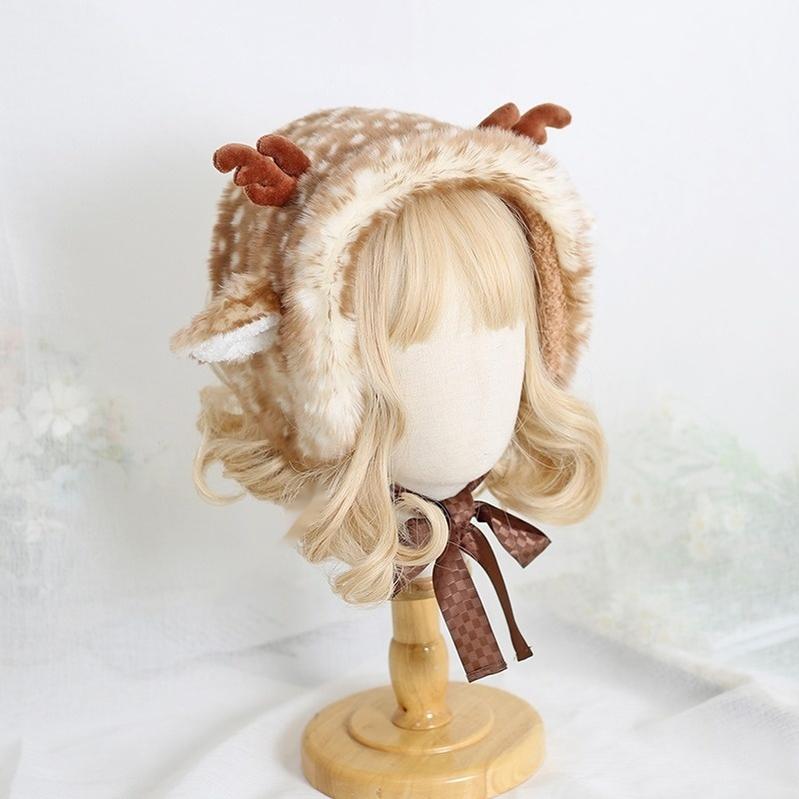 Xiaogui~Deer Spot~Kawaii Lolita Warmer Hat Japanese Sweet Deer Earmuff Hat Earmuffs for adults