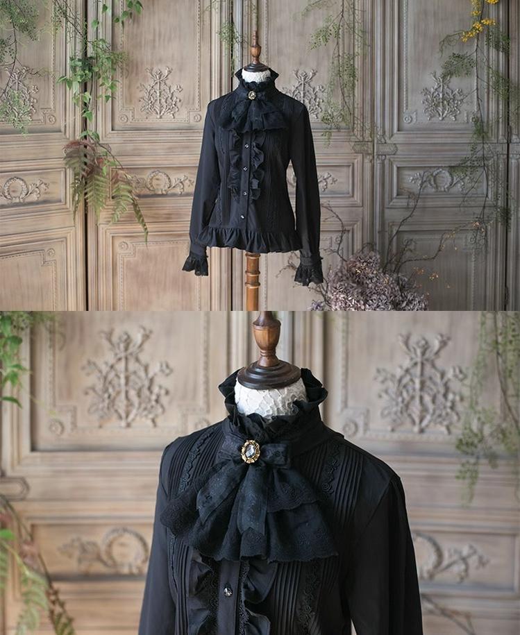 Sweet Dreamer - Elegant Ouji Lolita Blouse Long Sleeve Prince Lolita Shirt Black blouse S