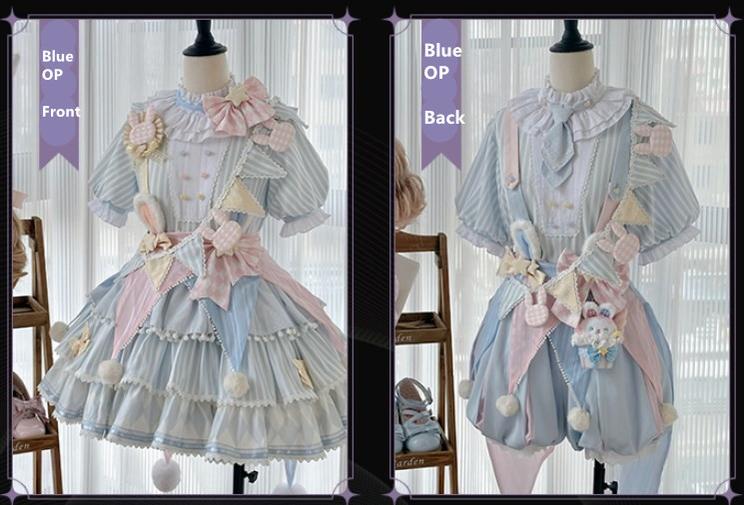 Forest Fluorescent Carps~Ouji Lolita OP Dress Circus Lolita Strip Prince Suit 38690:596628