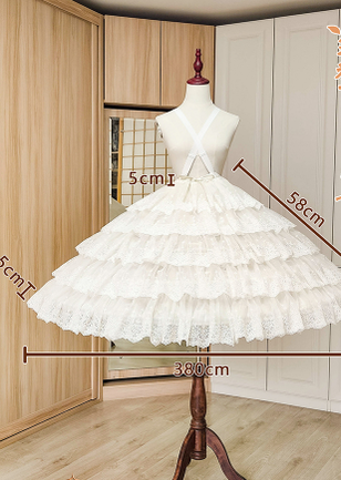 Sentaro~Elegant Lolita A-line Fish-bon Adjustable Tiered Skirt number 3(first-fifth layers)+three storage bags frost sugar plus(plus size) white